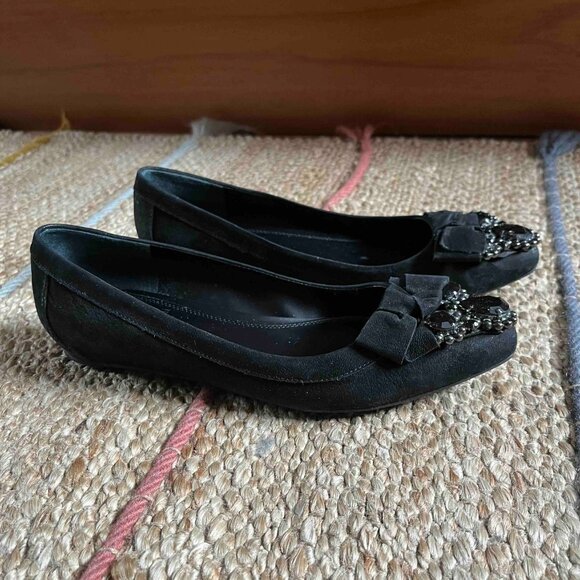 Enzo Angiolini Black Suede Pointed Toe Flats size 8 - Picture 2 of 6